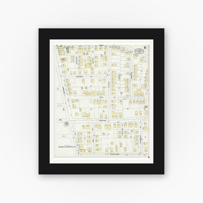Old map wall art mockup — black gallery frame with white mat — Sanborn Fire Insurance Map from Everett, Middlesex County, Massachusetts (1897), Sheet #0006