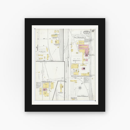 Old map wall art mockup — black gallery frame with white mat — Sanborn Fire Insurance Map from Cairo, Alexander County, Illinois (1896), Sheet #0017