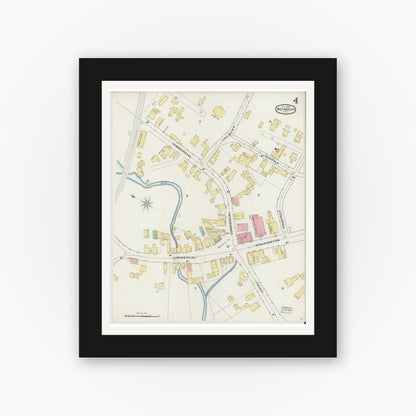 Old map wall art mockup — black gallery frame with white mat — Sanborn Fire Insurance Map from Weymouth, Norfolk County, Massachusetts (1894), Sheet #0004