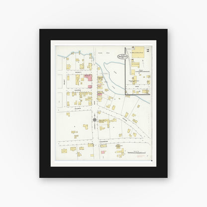 Old map wall art mockup — black gallery frame with white mat — Sanborn Fire Insurance Map from Brewerton, Onondaga County, New York (1911), Sheet #0002