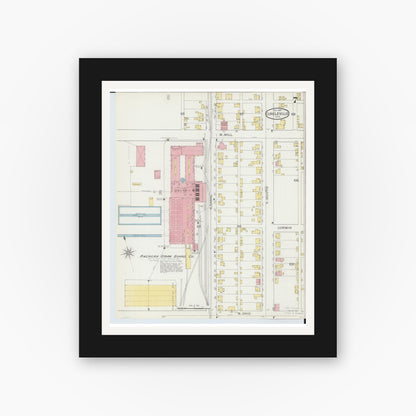 Old map wall art mockup — black gallery frame with white mat — Sanborn Fire Insurance Map from Circleville, Pickaway County, Ohio (1893), Sheet #0007