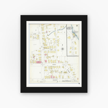 Old map wall art mockup — black gallery frame with white mat — Sanborn Fire Insurance Map from Nelsonville, Athens County, Ohio (1907), Sheet #0003