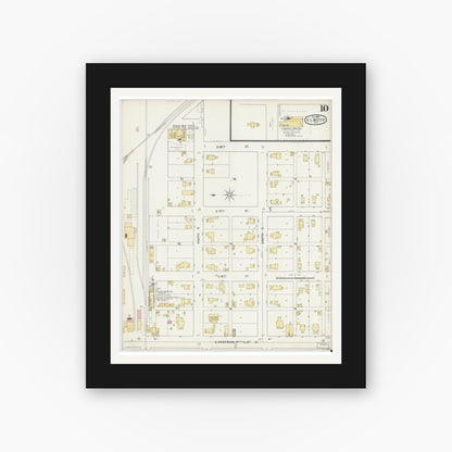 Old map wall art mockup — black gallery frame with white mat — Sanborn Fire Insurance Map from Elwood, Madison County, Indiana (1895), Sheet #0010