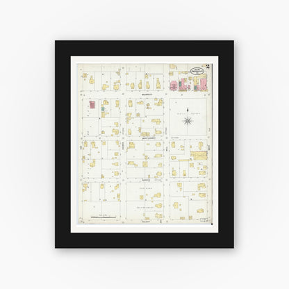 Old map wall art mockup — black gallery frame with white mat — Sanborn Fire Insurance Map from Owensville, Gibson County, Indiana (1907), Sheet #0002