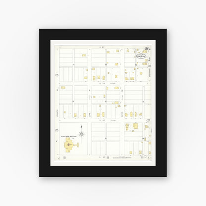 Old map wall art mockup — black gallery frame with white mat — Sanborn Fire Insurance Map from Long Beach, Los Angeles County, California (1905), Sheet #0026