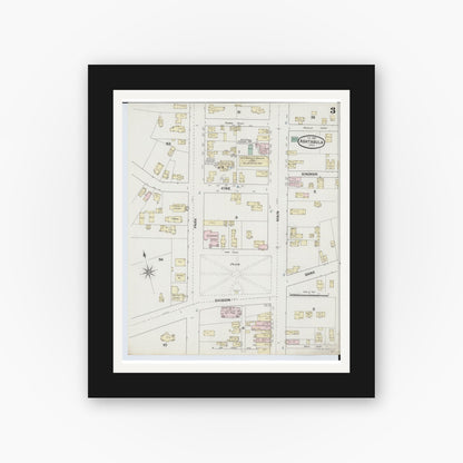 Old map wall art mockup — black gallery frame with white mat — Sanborn Fire Insurance Map from Ashtabula, Ashtabula County, Ohio (1889), Sheet #0003