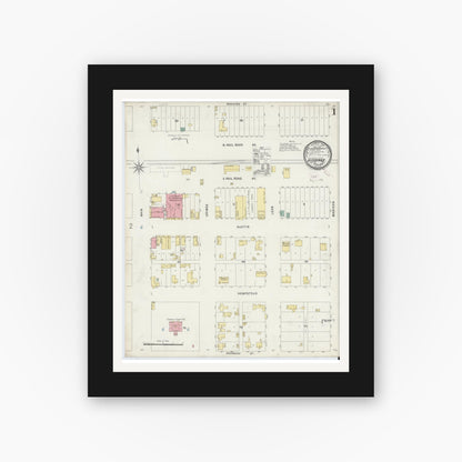 Old map wall art mockup — black gallery frame with white mat — Sanborn Fire Insurance Map from Giddings, Lee County, Texas (1896) - Complete Map Set