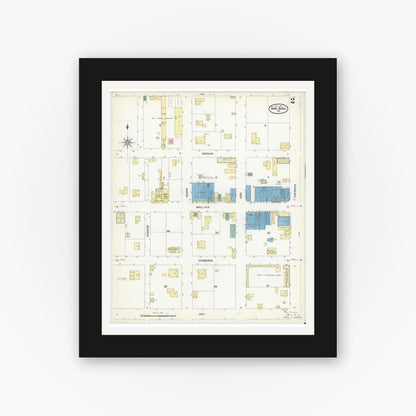 Old map wall art mockup — black gallery frame with white mat — Sanborn Fire Insurance Map from San Saba, San Saba County, Texas (1907), Sheet #0002