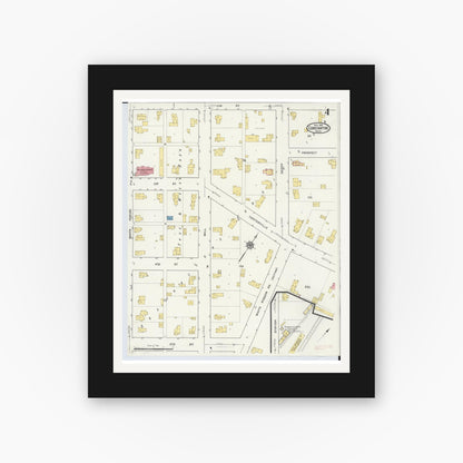 Old map wall art mockup — black gallery frame with white mat — Sanborn Fire Insurance Map from Constantine, Saint Joseph County, Michigan (1916), Sheet #0004