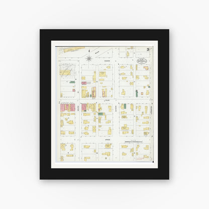 Old map wall art mockup — black gallery frame with white mat — Sanborn Fire Insurance Map from Whitehall, Muskegon County, Michigan (1902), Sheet #0003
