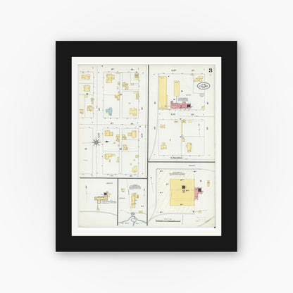 Old map wall art mockup — black gallery frame with white mat — Sanborn Fire Insurance Map from Luling, Caldwell County, Texas (1902), Sheet #0003