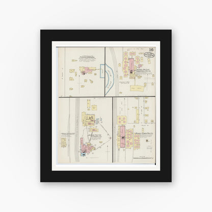 Old map wall art mockup — black gallery frame with white mat — Sanborn Fire Insurance Map from Jackson, Jackson County, Michigan (1886), Sheet #0016
