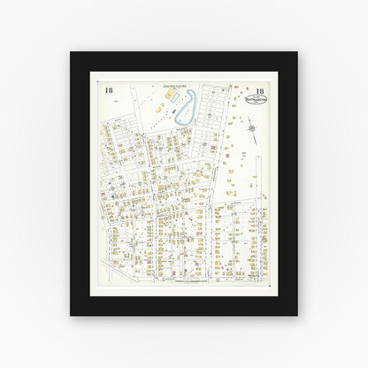 Old map wall art mockup — black gallery frame with white mat — Sanborn Fire Insurance Map from New Philadelphia, Tuscarawas County, Ohio (1926), Sheet #0018