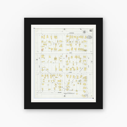 Old map wall art mockup — black gallery frame with white mat — Sanborn Fire Insurance Map from Alpena, Alpena County, Michigan (1901), Sheet #0027