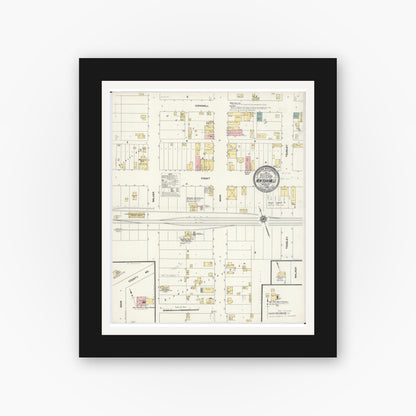 Old map wall art mockup — black gallery frame with white mat — Sanborn Fire Insurance Map from New York Mills, Otter Tail County, Minnesota (1909), Sheet #0001