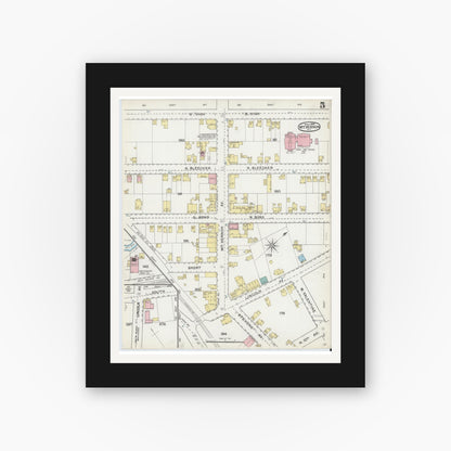 Old map wall art mockup — black gallery frame with white mat — Sanborn Fire Insurance Map from Mount Vernon, Westchester County, New York (1892), Sheet #0005