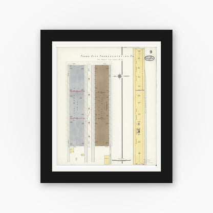 Old map wall art mockup — black gallery frame with white mat — Sanborn Fire Insurance Map from Texas City, Galveston County, Texas (1920), Sheet #0009