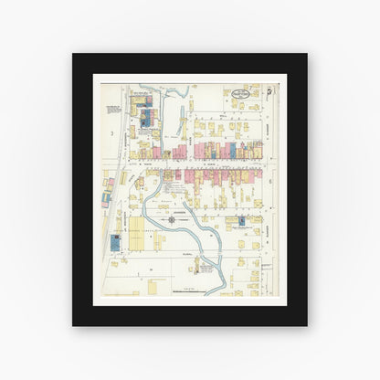 Old map wall art mockup — black gallery frame with white mat — Sanborn Fire Insurance Map from Hartford, Washington County, Wisconsin (1913), Sheet #0005