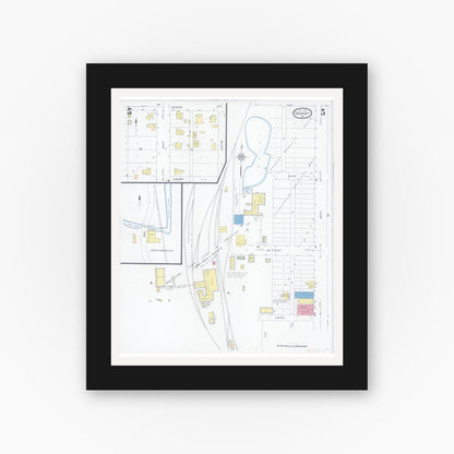 Old map wall art mockup — black gallery frame with white mat — Sanborn Fire Insurance Map from Granby, Newton County, Missouri (1930), Sheet #0005