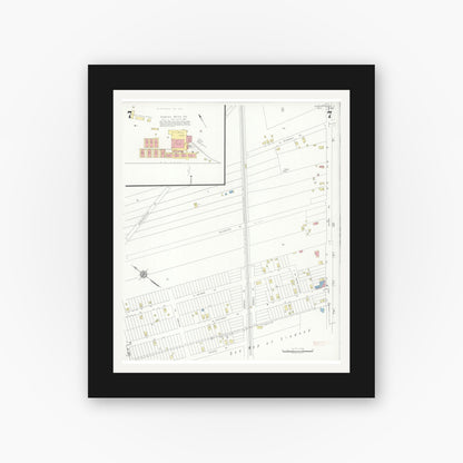 Old map wall art mockup — black gallery frame with white mat — Sanborn Fire Insurance Map from Northfield, Atlantic County, New Jersey (1933), Sheet #0007