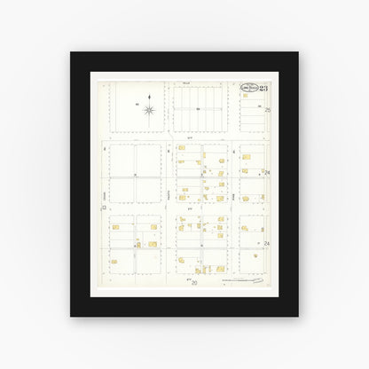 Old map wall art mockup — black gallery frame with white mat — Sanborn Fire Insurance Map from Long Beach, Los Angeles County, California (1902), Sheet #0023