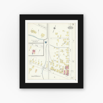 Old map wall art mockup — black gallery frame with white mat — Sanborn Fire Insurance Map from Sherburne, Chenango County, New York (1911), Sheet #0005