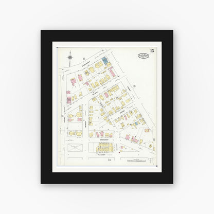 Old map wall art mockup — black gallery frame with white mat — Sanborn Fire Insurance Map from Freeport, Stephenson County, Illinois (1910), Sheet #0015