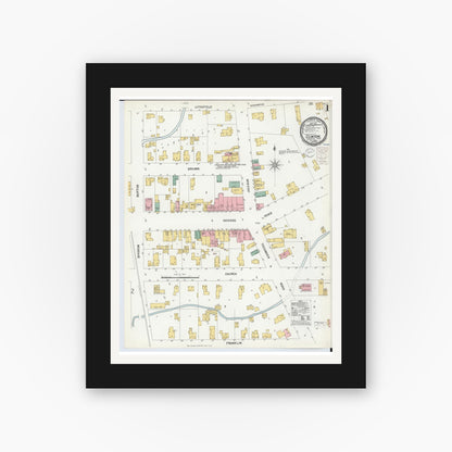 Old map wall art mockup — black gallery frame with white mat — Sanborn Fire Insurance Map from Clinton, Lenawee County, Michigan (1900), Sheet #0001