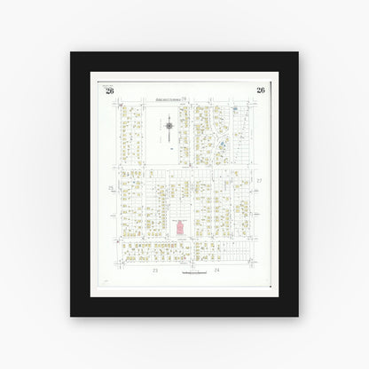 Old map wall art mockup — black gallery frame with white mat — Sanborn Fire Insurance Map from Beloit, Rock County, Wisconsin (1939), Sheet #0026