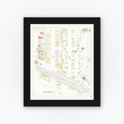 Old map wall art mockup — black gallery frame with white mat — Sanborn Fire Insurance Map from Cherokee, Cherokee County, Iowa (1909), Sheet #0004