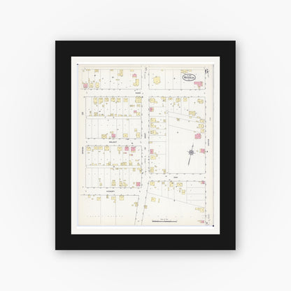 Old map wall art mockup — black gallery frame with white mat — Sanborn Fire Insurance Map from Waterloo, Monroe County, Illinois (1913), Sheet #0006