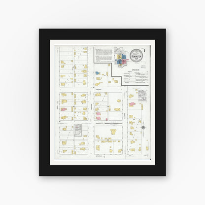 Old map wall art mockup — black gallery frame with white mat — Sanborn Fire Insurance Map from Remington, Jasper County, Indiana (1919) - Complete Map Set