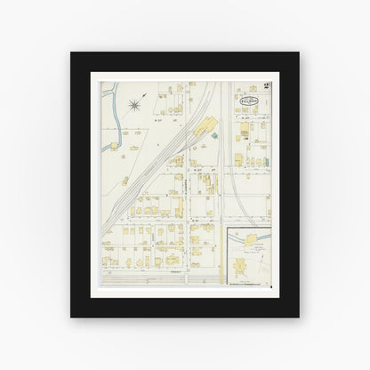 Old map wall art mockup — black gallery frame with white mat — Sanborn Fire Insurance Map from Bellwood, Blair County, Pennsylvania (1894), Sheet #0002