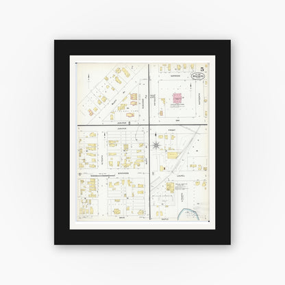 Old map wall art mockup — black gallery frame with white mat — Sanborn Fire Insurance Map from Brainerd, Crow Wing County, Minnesota (1907), Sheet #0005