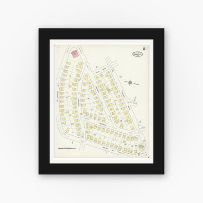 Old map wall art mockup — black gallery frame with white mat — Sanborn Fire Insurance Map from Swampscott, Essex County, Massachusetts (1913), Sheet #0008