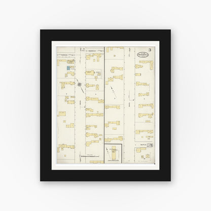 Old map wall art mockup — black gallery frame with white mat — Sanborn Fire Insurance Map from Northfield, Franklin County, Massachusetts (1909), Sheet #0003