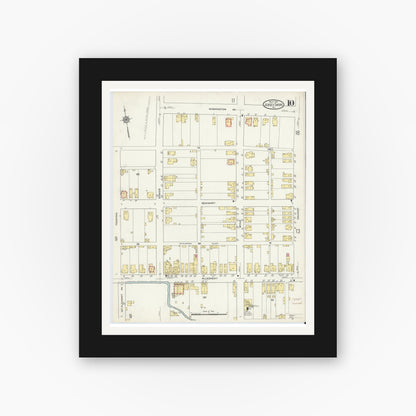 Old map wall art mockup — black gallery frame with white mat — Sanborn Fire Insurance Map from Jersey Shore, Lycoming County, Pennsylvania (1913), Sheet #0010
