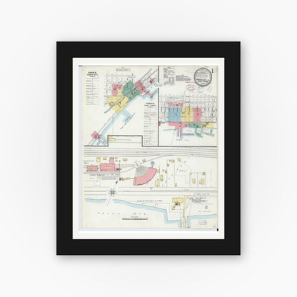 Old map wall art mockup — black gallery frame with white mat — Sanborn Fire Insurance Map from East Tawas, Iosco County, Michigan (1898) - Complete Map Set