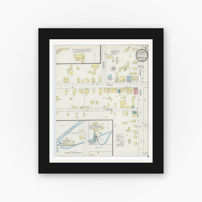 Old map wall art mockup — black gallery frame with white mat — Sanborn Fire Insurance Map from Dryden, Tompkins County, New York (1893), Sheet #0001