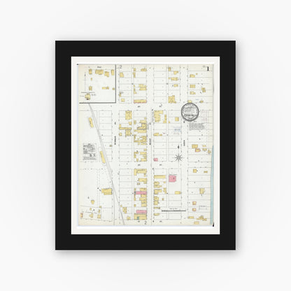 Old map wall art mockup — black gallery frame with white mat — Sanborn Fire Insurance Map from Spring Valley, Pierce County, Wisconsin (1900) - Complete Map Set