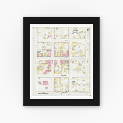 Old map wall art mockup — black gallery frame with white mat — Sanborn Fire Insurance Map from Richland Center, Richland County, Wisconsin (1892), Sheet #0003
