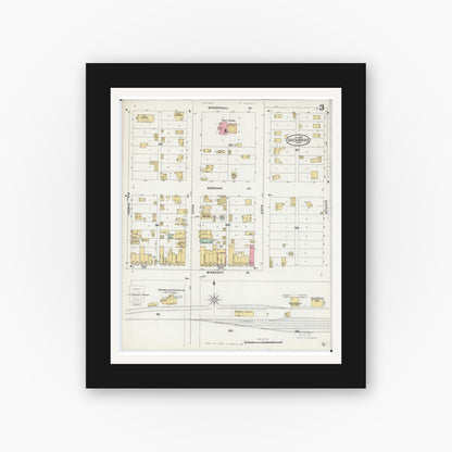 Old map wall art mockup — black gallery frame with white mat — Sanborn Fire Insurance Map from Breckenridge, Wilkin County, Minnesota (1898), Sheet #0003