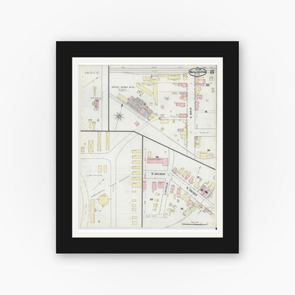 Old map wall art mockup — black gallery frame with white mat — Sanborn Fire Insurance Map from Washington, Washington County, Pennsylvania (1891), Sheet #0008