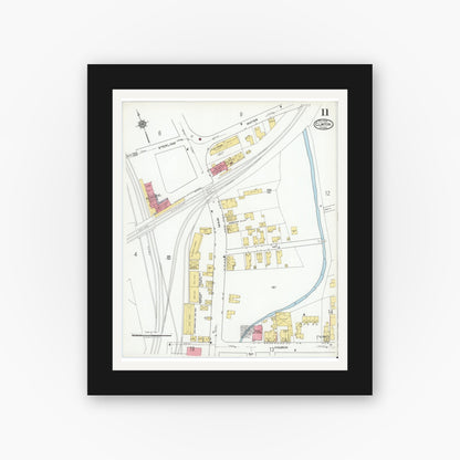 Old map wall art mockup — black gallery frame with white mat — Sanborn Fire Insurance Map from Clinton, Worcester County, Massachusetts (1919), Sheet #0011