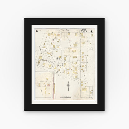 Old map wall art mockup — black gallery frame with white mat — Sanborn Fire Insurance Map from Humble, Harris County, Texas (1940), Sheet #0006