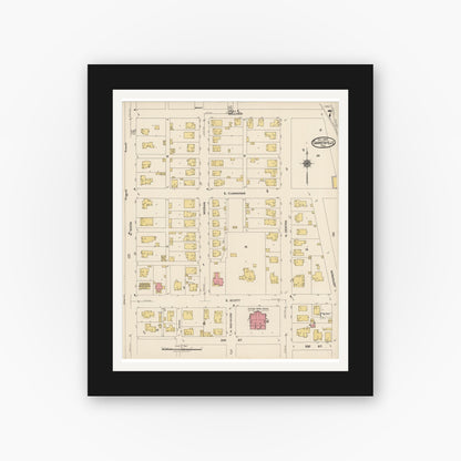 Old map wall art mockup — black gallery frame with white mat — Sanborn Fire Insurance Map from Gainesville, Cooke County, Texas (1922), Sheet #0007