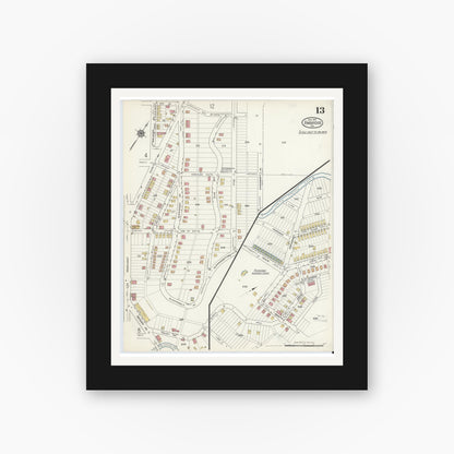 Old map wall art mockup — black gallery frame with white mat — Sanborn Fire Insurance Map from Ambridge, Beaver County, Pennsylvania (1917), Sheet #0013
