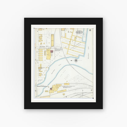Old map wall art mockup — black gallery frame with white mat — Sanborn Fire Insurance Map from Traverse City, Grand Traverse County, Michigan (1904), Sheet #0008