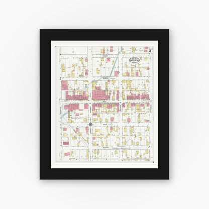 Old map wall art mockup — black gallery frame with white mat — Sanborn Fire Insurance Map from Mascoutah, Saint Clair County, Illinois (1921), Sheet #0003