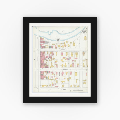 Old map wall art mockup — black gallery frame with white mat — Sanborn Fire Insurance Map from Ypsilanti, Washtenaw County, Michigan (1899), Sheet #0005